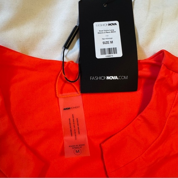 NWT Fashion Nova Bright Orange Long Sleeve Crop Top High Waist Swimsuit Sz M - Picture 4 of 11